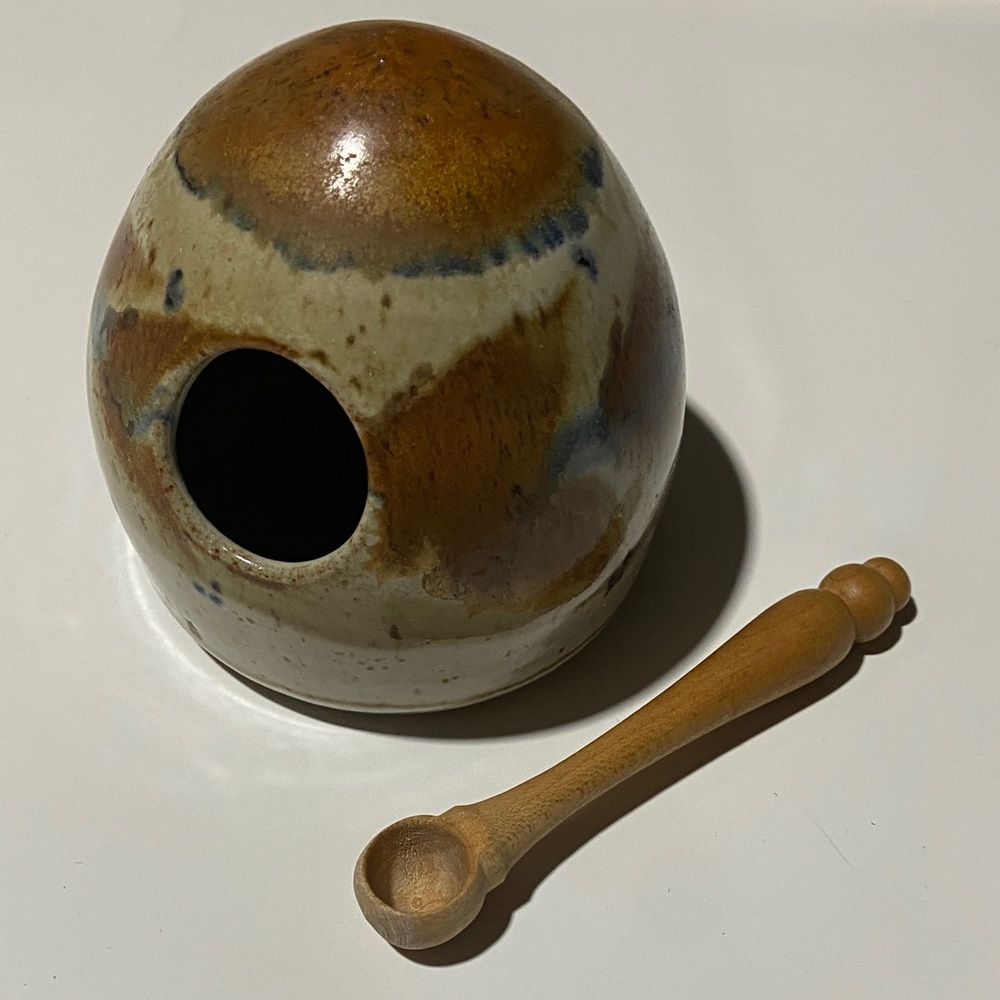 Signed Pottery Salt Chuck with Spoon NWOT